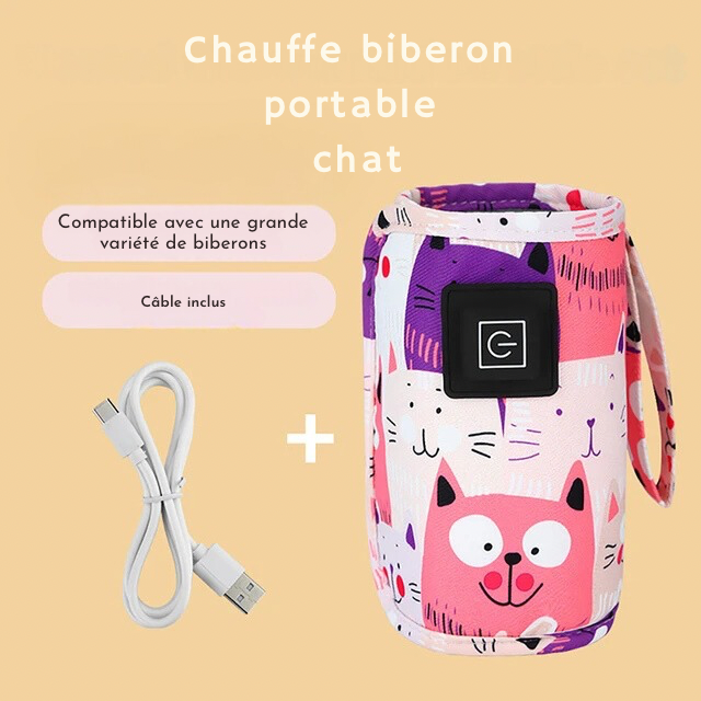 Chauffe-biberon-portable-chat-rose